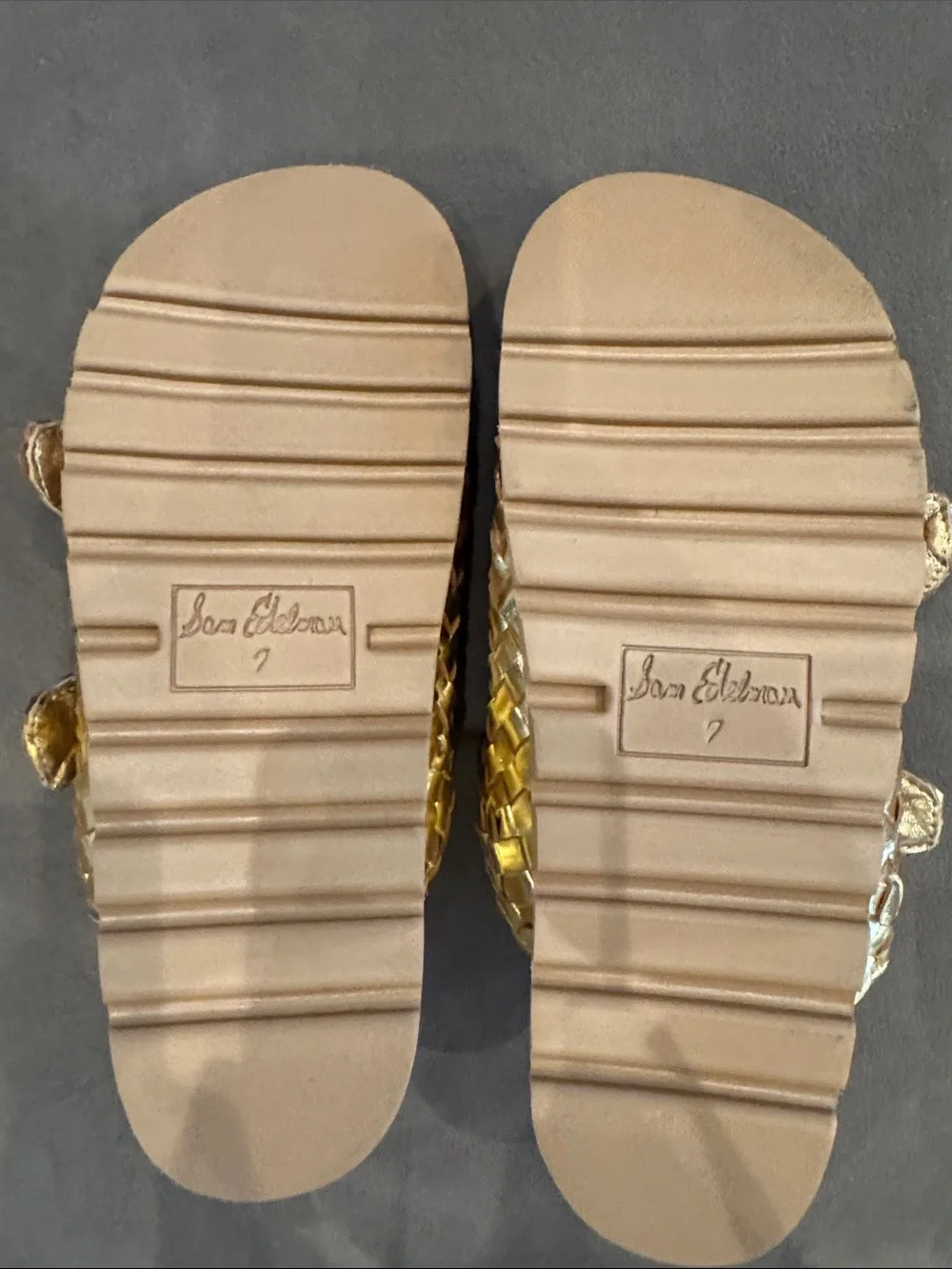 Sam Edelman Women's Woven Double-Buckle Slide Sandals in Metallic Gold